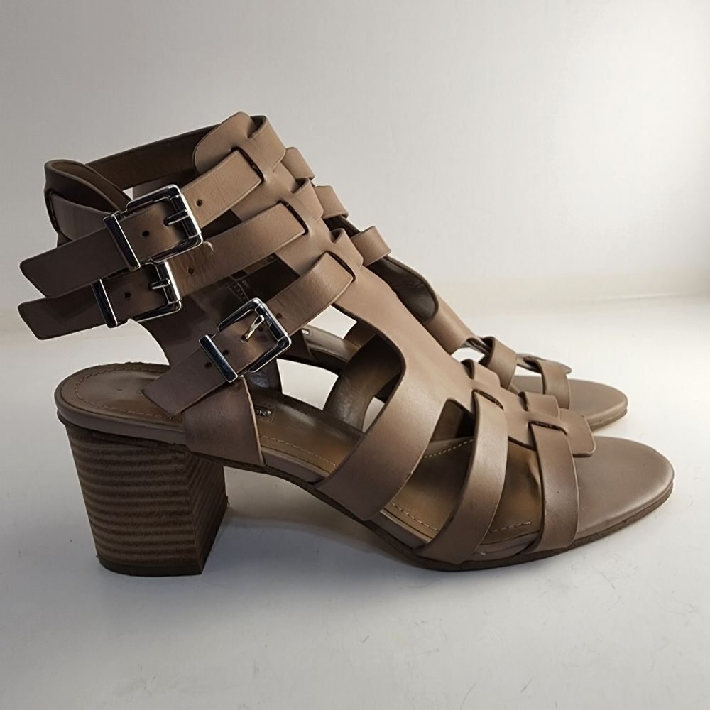 BCBGeneration taupe open toe strappy heels
